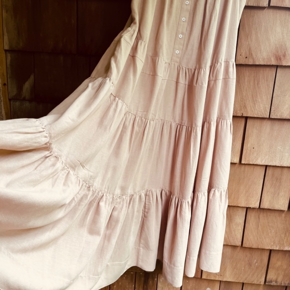 Elie Tahari Tiered Linen-Blend Midi Dress Baige Sundress Size M - Picture 9 of 16